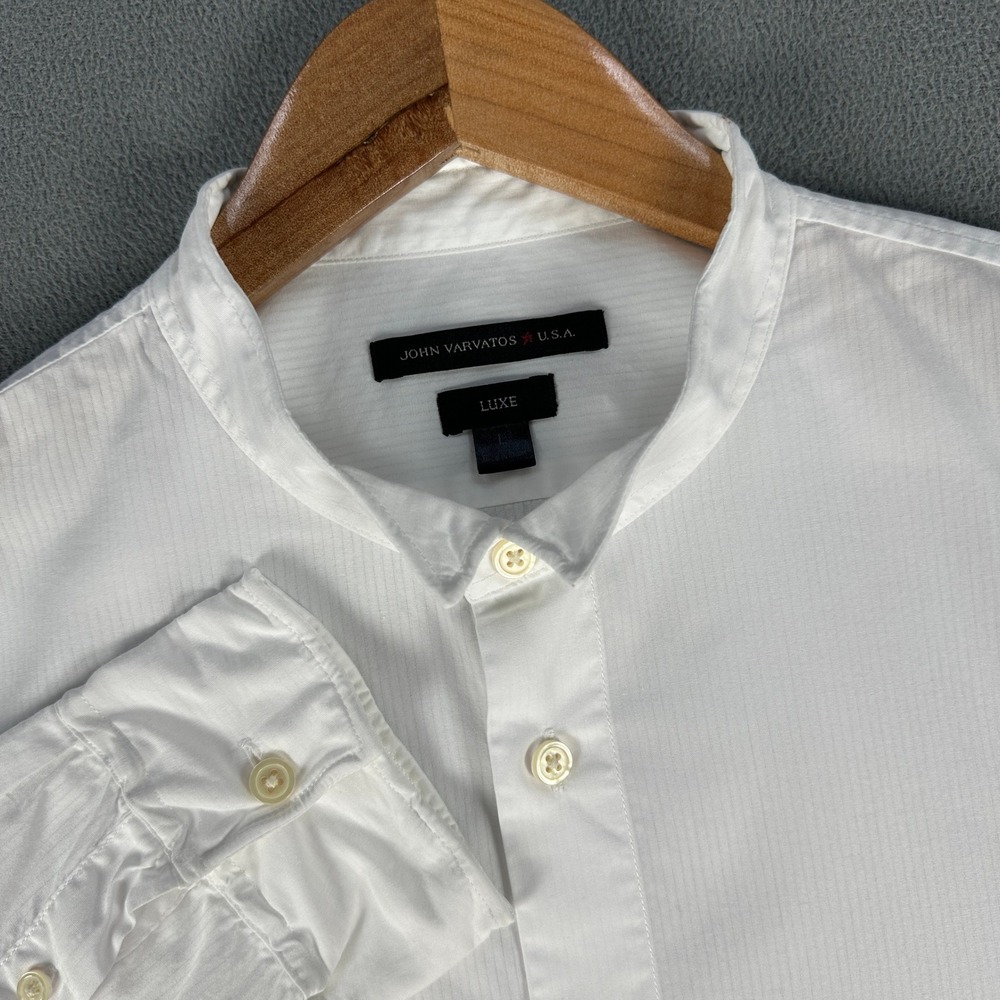 John Varvatos Shirt Mens Large White Mandarin Band Collar Minimalist Luxury
